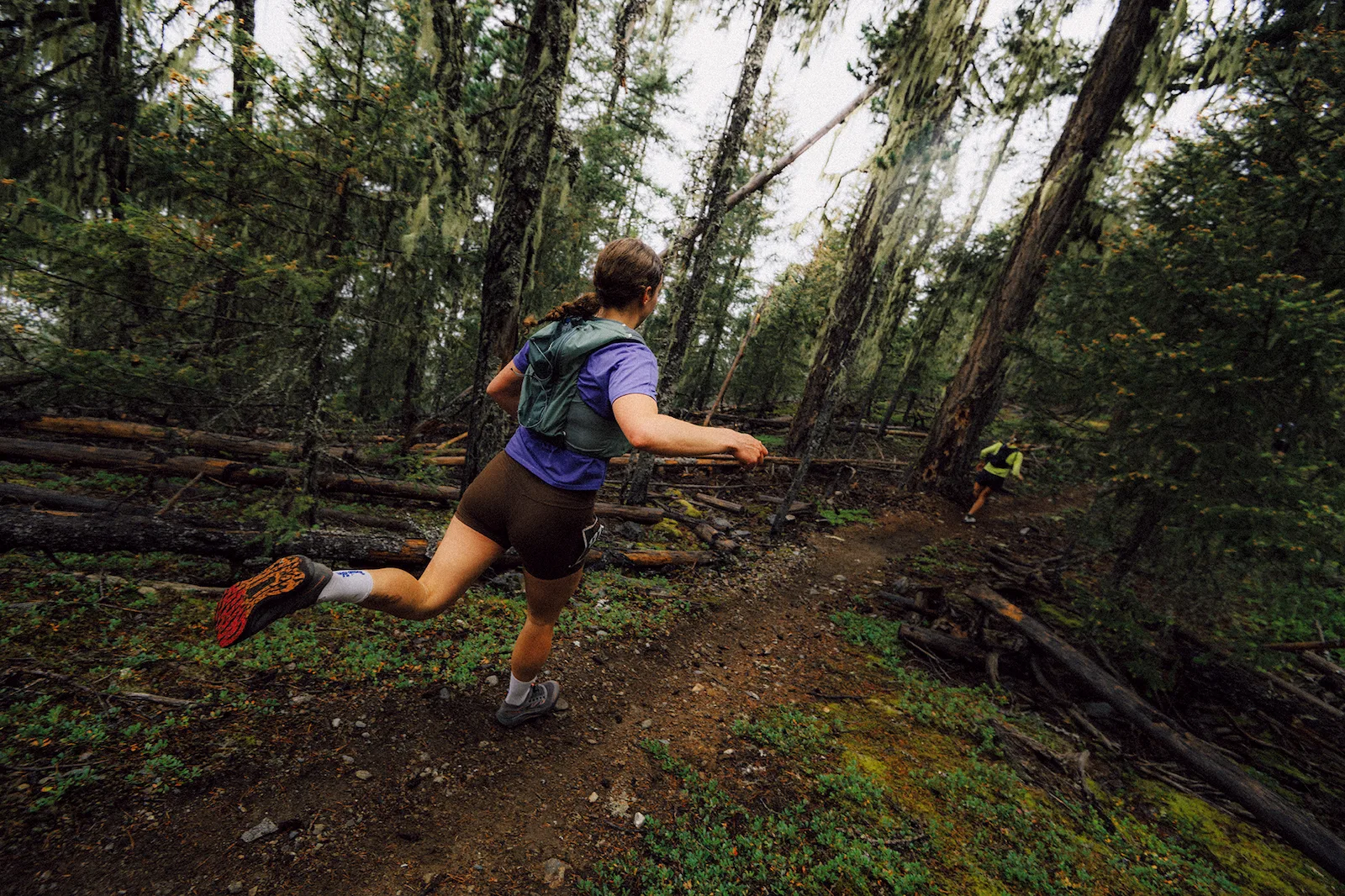 Trail runner on the Mackenzie trail network at The Pemby Pounder, Pemberton BC